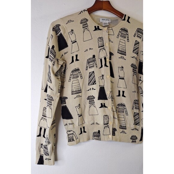 OLIVER PERRY Silk Blend Women's Cardigan Sz L All Over Fashion Print Button Up - Picture 4 of 9